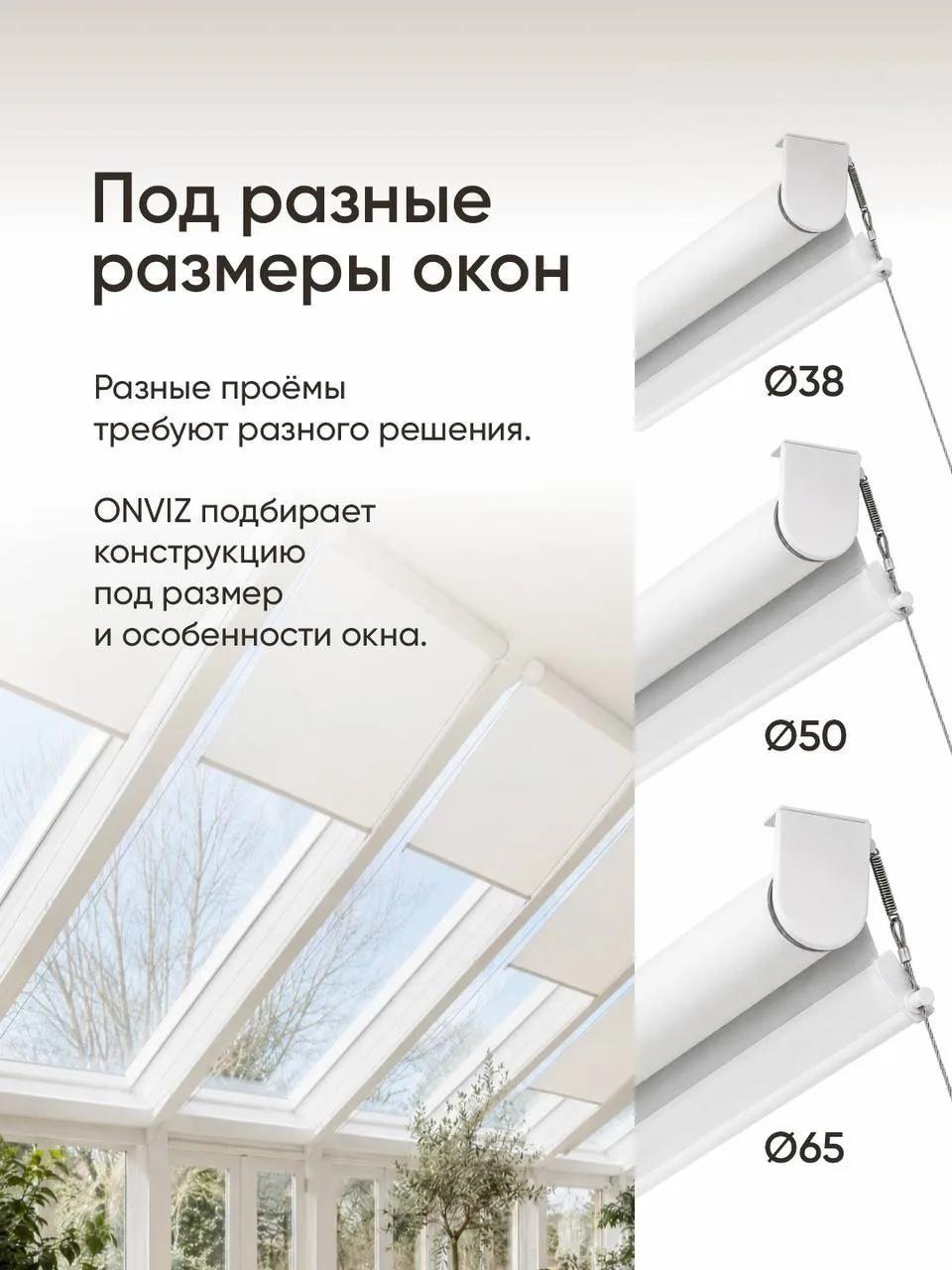 Размеры трубы электрокарниза ONVIZ 38 50 и 65 мм